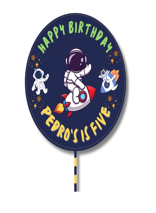 Yellow Nuts Personalised Cake Topper For Birthday Cartoon Space Astronaut Theme Kids Boys Girls 1st Birthday Anniversary Props Cake Decor Decoration (Space) - Image 4